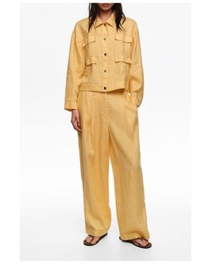 Bimba Y Lola Linen Darted Straight-Fit Pants - Yellow