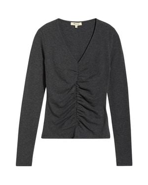 Madewell Shirred V-Neck Long Sleeve Top - Black