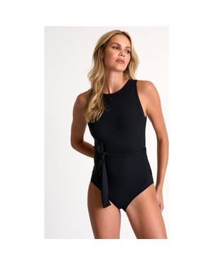 Shan Belted High-Neck One-Piece - Black