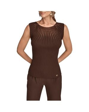 Donna Karan Rib Sleeveless Top - Brown