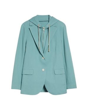 Eleventy Laser Cut Cotton Blend Knit Jacket With Hooded Zip Inset - Blue