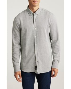 Mavi Textured Cotton Blend Button-Down Shirt - Gray