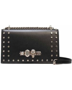 McQueen Stud & Jeweled Crystal Embellished Satchel - Black
