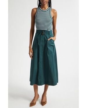 Veronica Beard Jordyn Mixed Media Stretch Cotton Midi Dress - Green