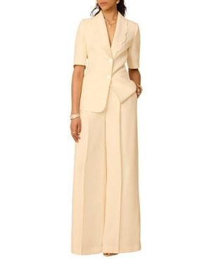 Mint Velvet Scallop Front Short Sleeve Blazer - Natural