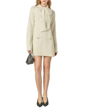 English Factory Detachable Bow Long Sleeve Sweater Minidress - Natural