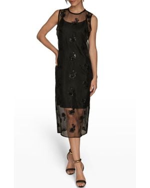 Donna Karan Sequin Embroidered Sleeveless Midi Dress - Black