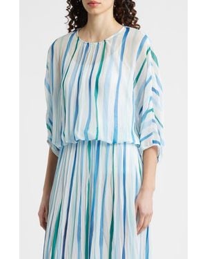 Cloth & Stone Stripe Pleated Dolman Sleeve Top - Blue
