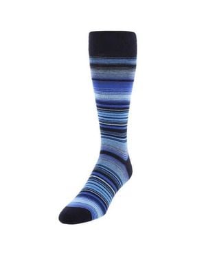 Trafalgar Aciano Micro Mulit-Stripe Mid-Calf Dress Socks - Blue