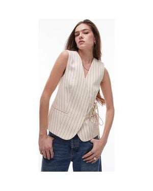 TOPSHOP Pinstripe Side Tie Waistcoat - Natural