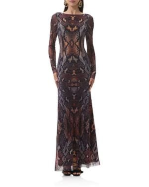 AFRM Talmo Long Sleeve Open Back Mesh Dress - Brown