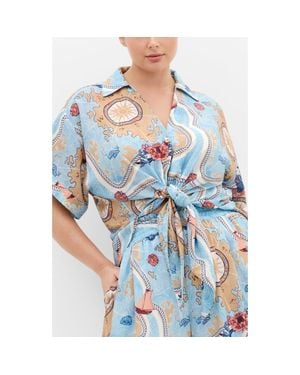 City Chic Postcard Front Tie Top - Blue