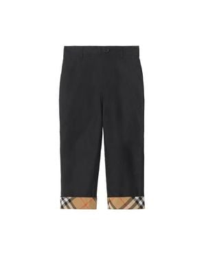Burberry Check Turn-Up Cotton Pants - Black