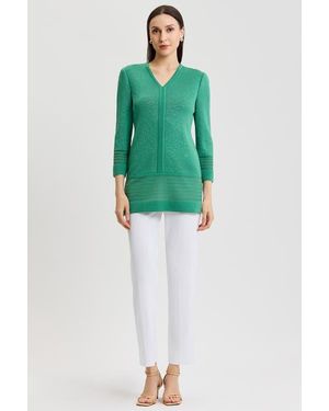 Ming Wang Classic Burnout Medallion Soft Knit Tunic - Green
