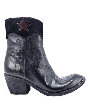 Madison Maison Cowboy Round Toe Star Ankle Boot - Blue