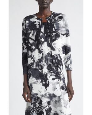 McQueen Floral Jacquard Crewneck Cardigan - Gray