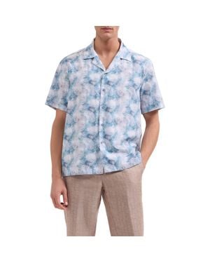 Bugatchi Jackson Palm Leaf Print Camp Shirt - Blue