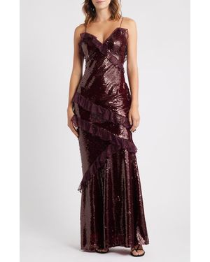 LoveShackFancy Rialto Sequin & Lace Gown - Red