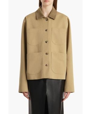 KHAITE Wyatt Suede Collar Cotton Gabardine Chore Coat - Natural