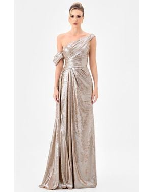 Bariano Ginnie Draped Sash Gown - Metallic