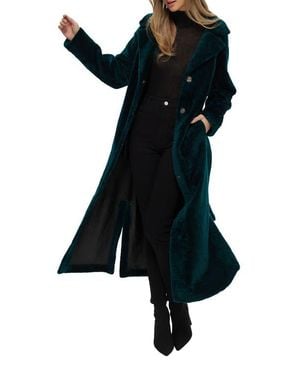 Gorski Reversible Textured Genuine Shearling Coat With Side Slits, Belt - Black