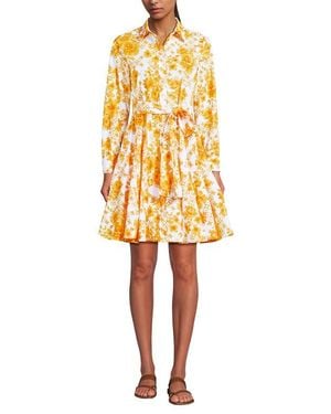 Lands' End Poplin Button Front Dress With Godets - Yellow
