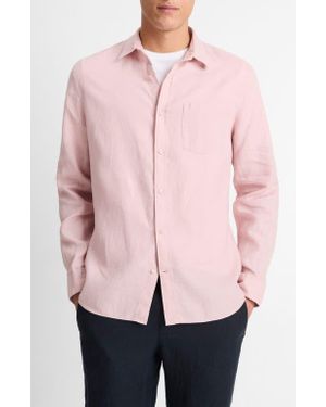 Vince Linen Button-Up Shirt - Pink