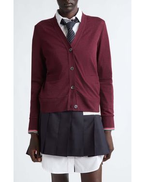 Thom Browne Tipped Stretch Wool Cardigan - Purple