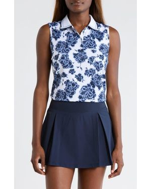 G/FORE Floral Sleeveless Tech Golf Polo - Blue