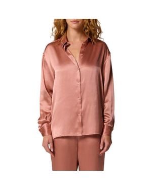 Simone Perele Love Me Silk Blend Button-Up Shirt - Pink