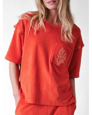 Camp Cove Swim Sea Coral Terry Frill Top - Red