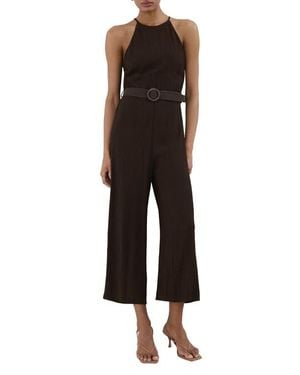 Mango Belted Sleeveless Crop Jumpsuit - Black