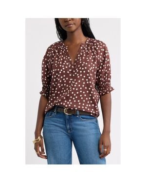 Caslon Pintucked Short Sleeve Popover Top - Brown