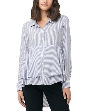 Ripe Maternity Stripe Layered Peplum Shirt - Gray