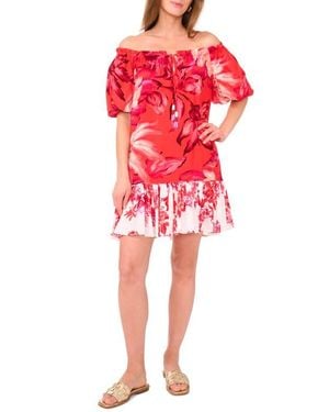 Vince Camuto Floral Off The Shoulder Minidress - Red