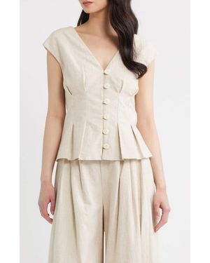 a.ren Nova Pleated Cap Sleeve Cotton & Linen Top - Natural