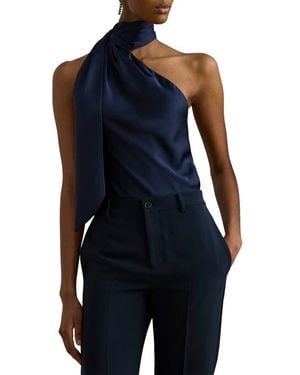 Ralph Lauren Tie Neck Asymmetric Charmeuse Halter Top - Blue