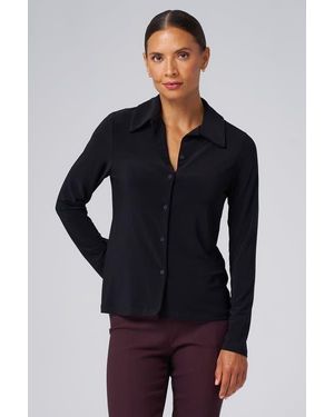 Franne Golde Luxe Stretch Jersey Button-Up - Blue