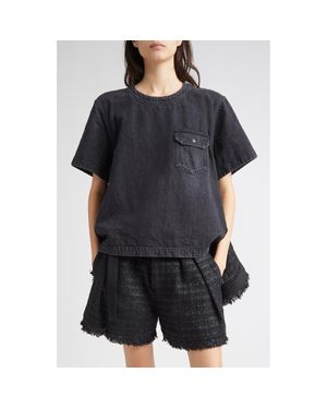 Sacai Mixed Media Denim & Tweed Top - Black