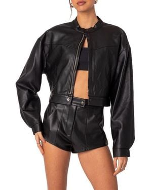 Edikted Ramona Crop Faux Leather Jacket - Black