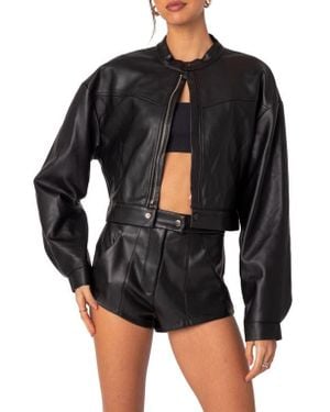 Edikted Ramona Crop Faux Leather Jacket - Black