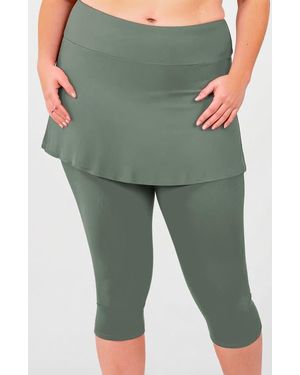 Calypsa Plus Size Skirted Swim Capris - Green