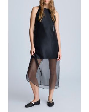 Kenneth Cole Sheer Organza Overlay Midi Dress - Black