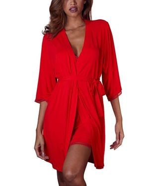 Lascana Lace Trim Robe - Red