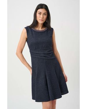 Joseph Ribkoff Lurex Boucle Flounce Dress With Pearl Trim - Blue