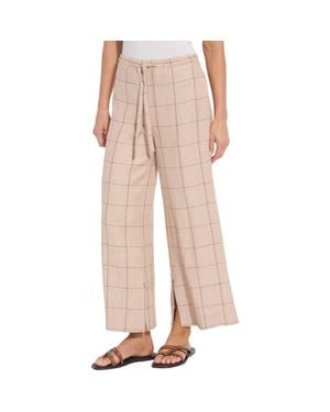 Lyssé Nixie Check Drawstring Wide Leg Linen Blend Pants - Pink