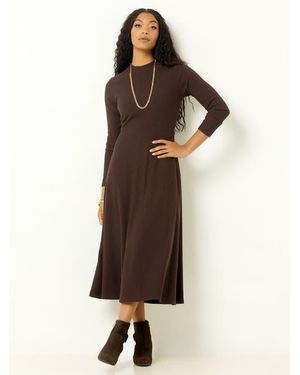 Single Stitch Ribbed Midi Dress - Brown