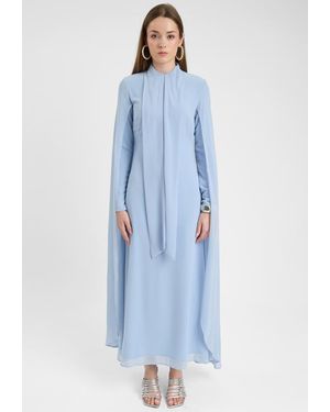 MARYISA Modest Chiffon Dress Maxi With Cape Style - Blue