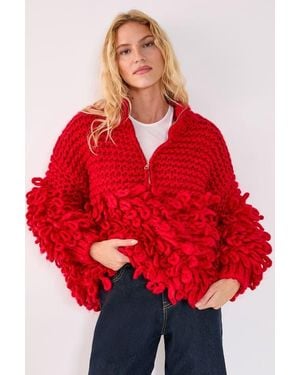 Nasty Gal Loopy Quarter Zip Sweater - Red