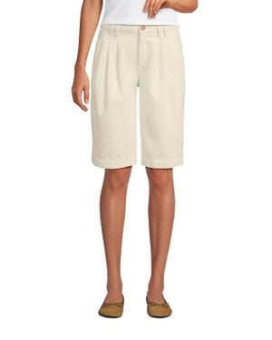 Lands' End Lightweight Denim Mid Rise Pleated 12 Slouchy Shorts - Natural